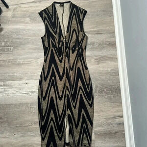 Women’s Black and Gold Zip Up Dress Size Small